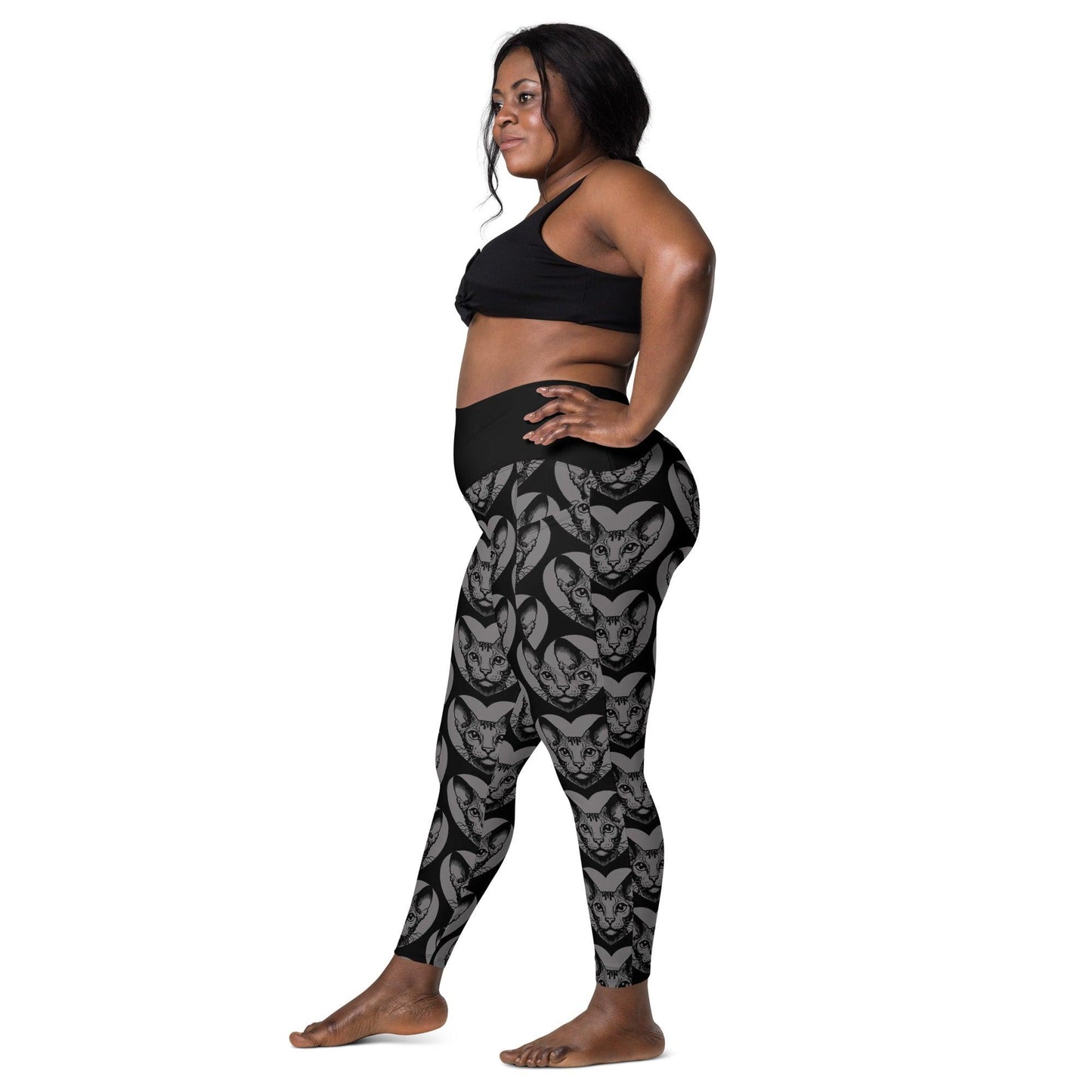 Cat breed leggings with pockets - CORNISH REX - HERTTAHOUND - grey