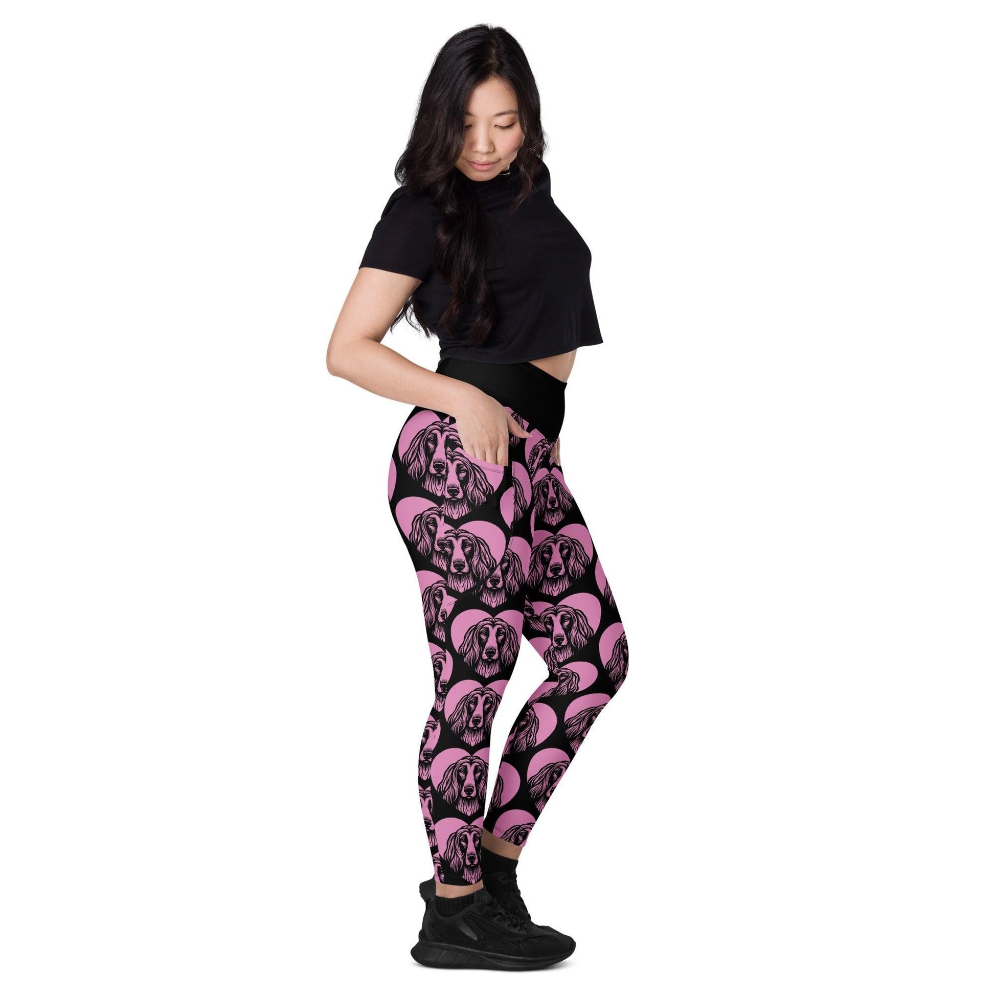 Dog breed leggings with pockets - AFGHAN HOUND - HERTTAHOUND - pink