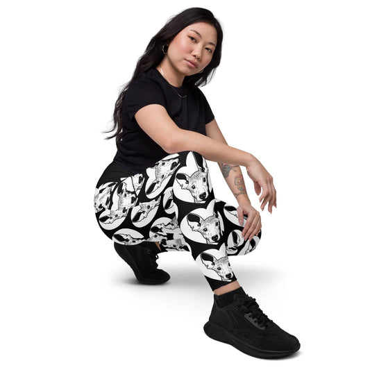 Dog breed leggings with pockets - AMERICAN HAIRLESS TERRIER - HERTTAHOUND - Retro floral print 6XL
