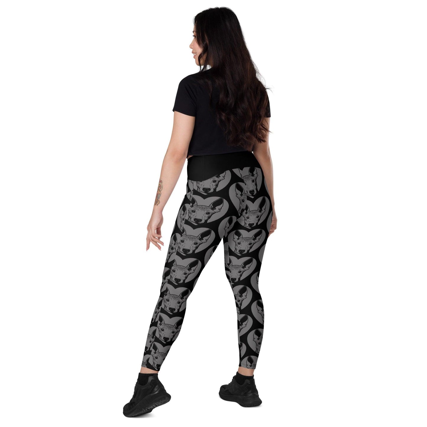 Dog breed leggings with pockets - AMERICAN HAIRLESS TERRIER - HERTTAHOUND - grey - Retro floral print