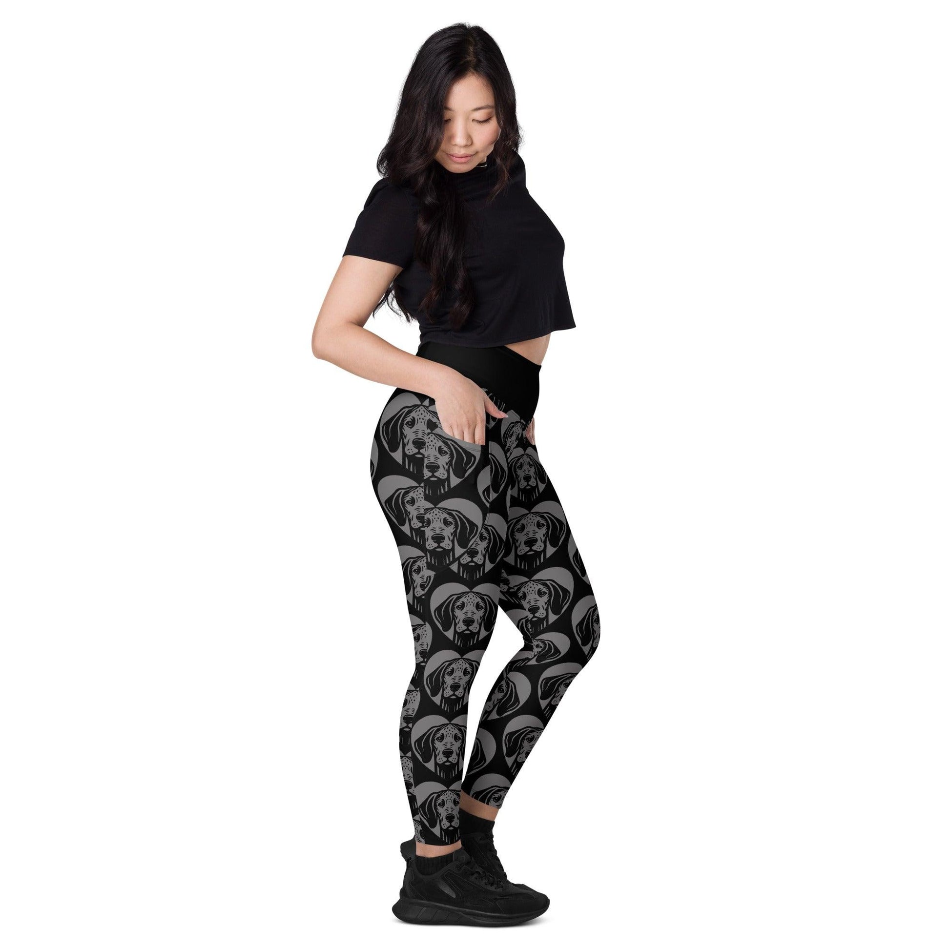 Dog breed leggings with pockets - AMERICAN LEOPARD HOUND - HERTTAHOUND - grey - Retro floral print