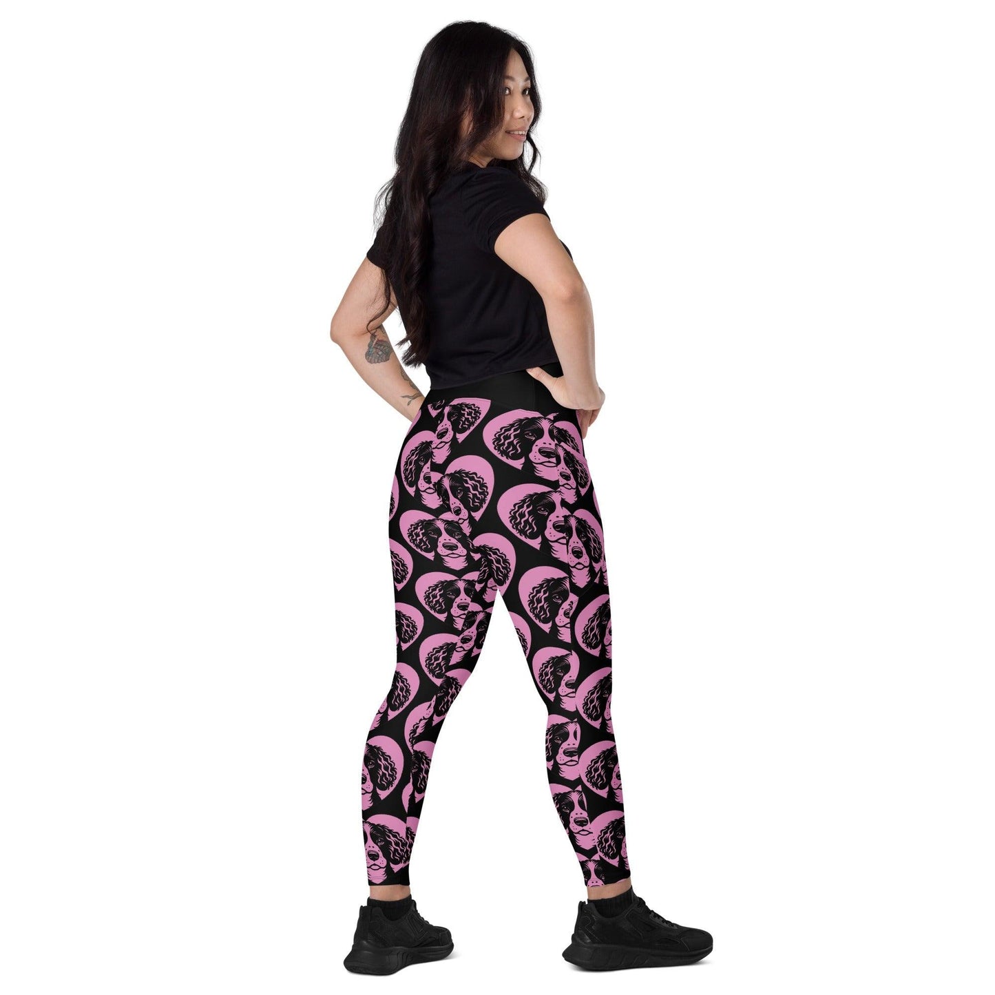 Dog breed leggings with pockets - AMERICAN WATER SPANIEL - HERTTAHOUND - pink - Retro floral print