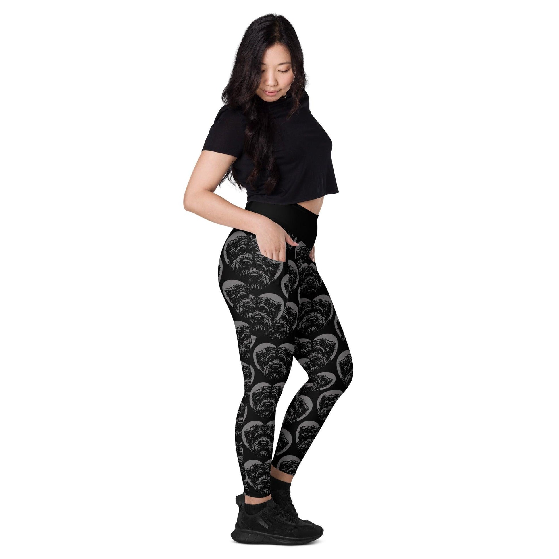 Dog breed leggings with pockets - BOUVIER DES FLANDRES - HERTTAHOUND - grey