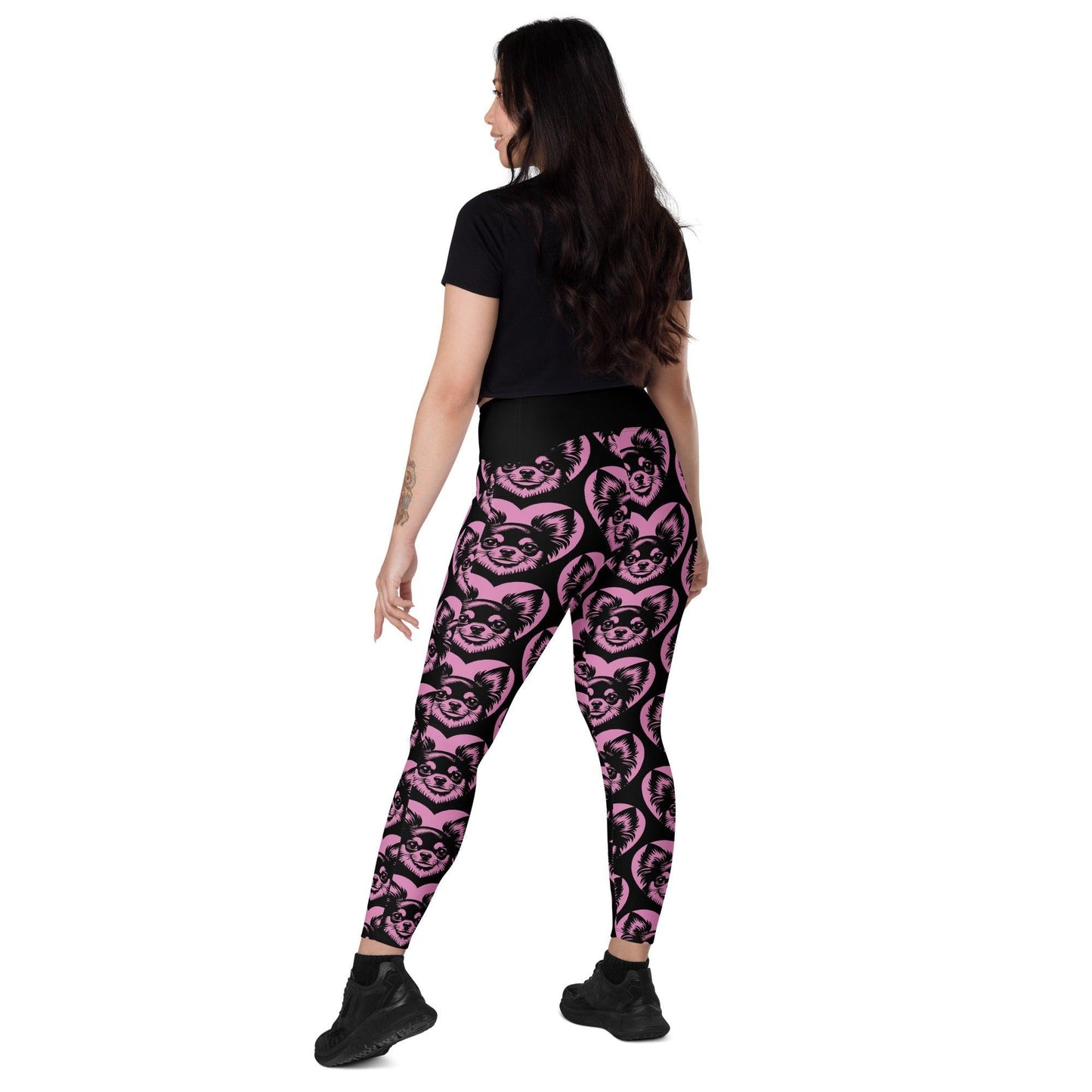 Dog breed leggings with pockets - CHIHUAHUA LONG HAIRED - HERTTAHOUND - pink