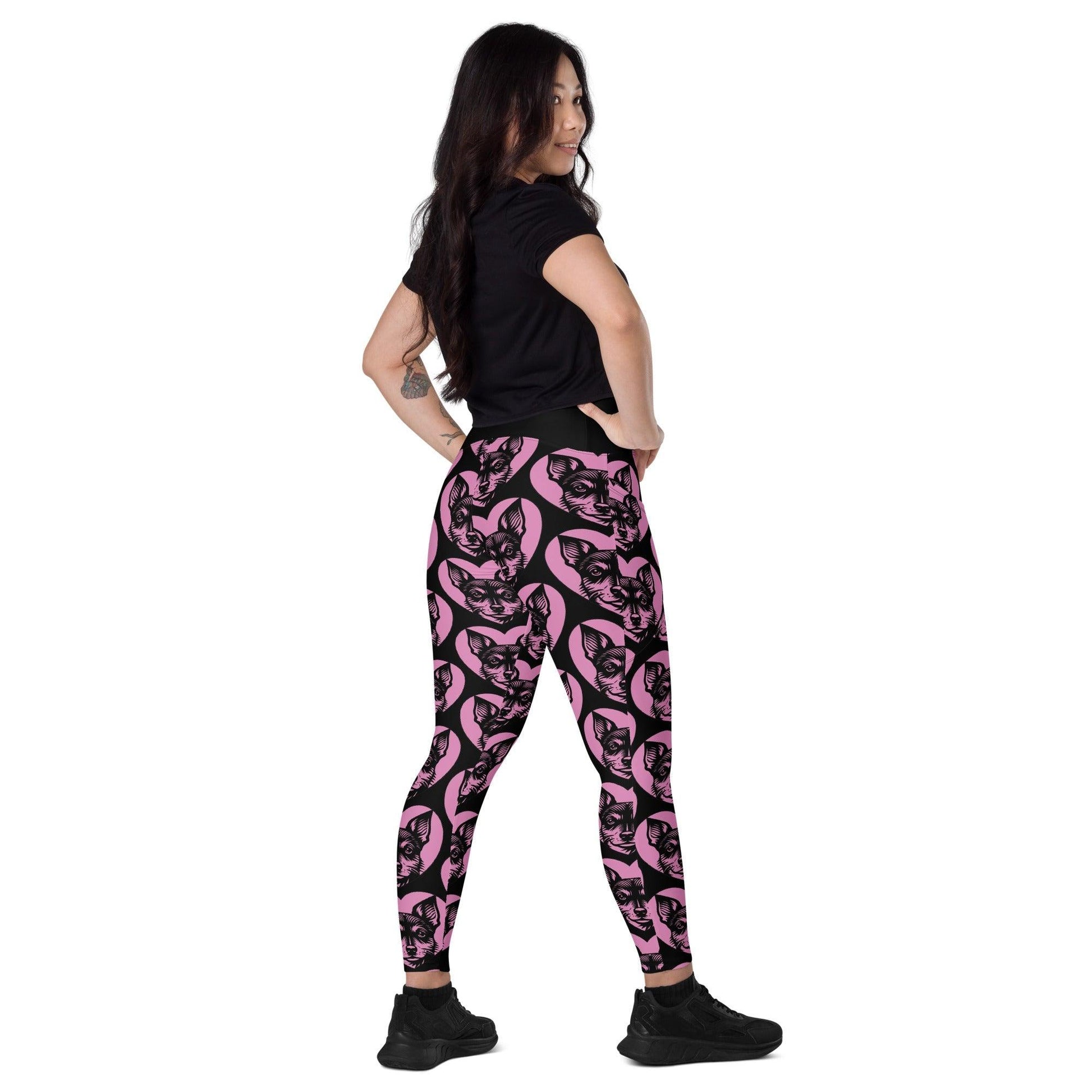 Dog breed leggings with pockets - RAT TERRIER - HERTTAHOUND - pink