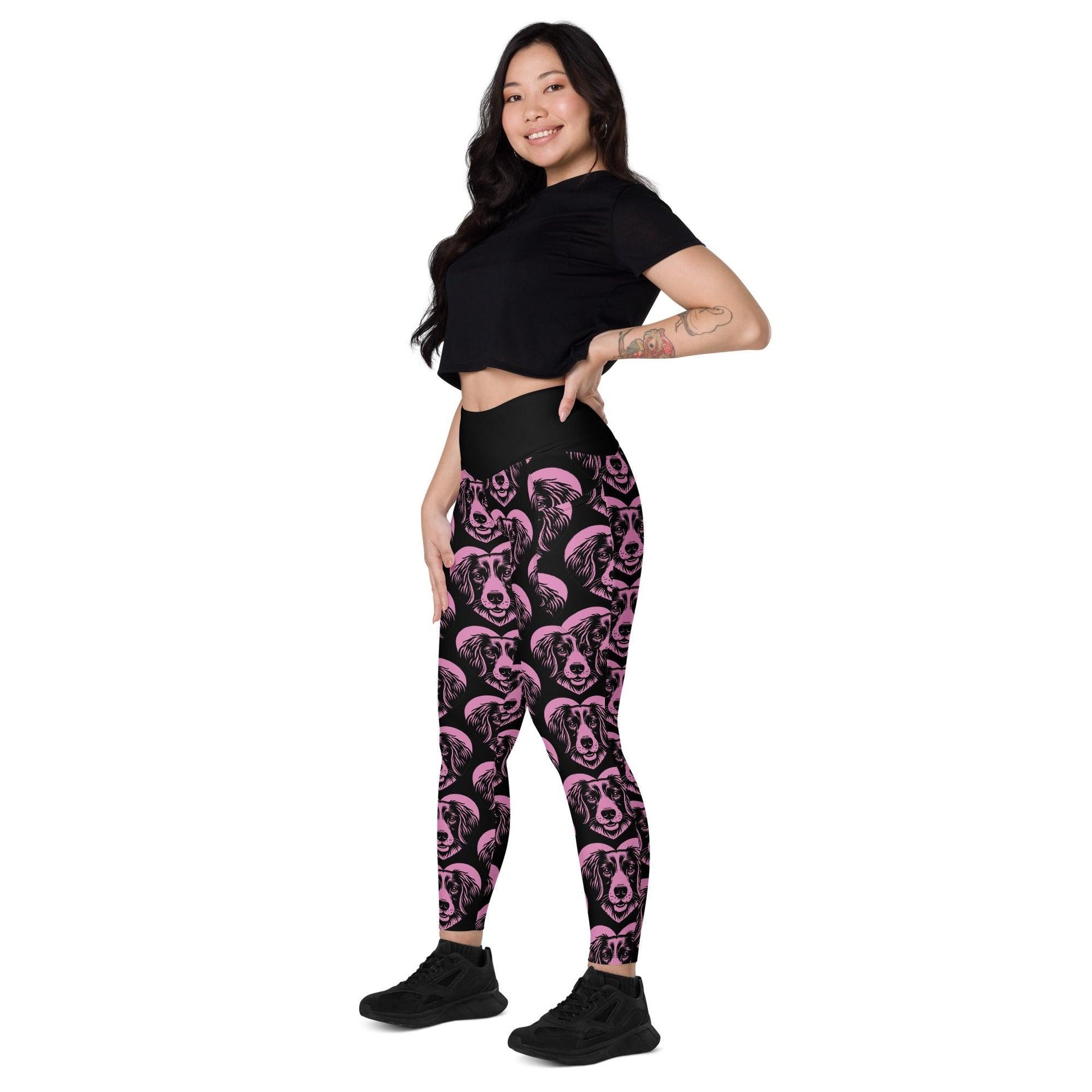 Dog breed leggings with pockets - SMALL MÜNSTERLÄNDER - HERTTAHOUND - pink