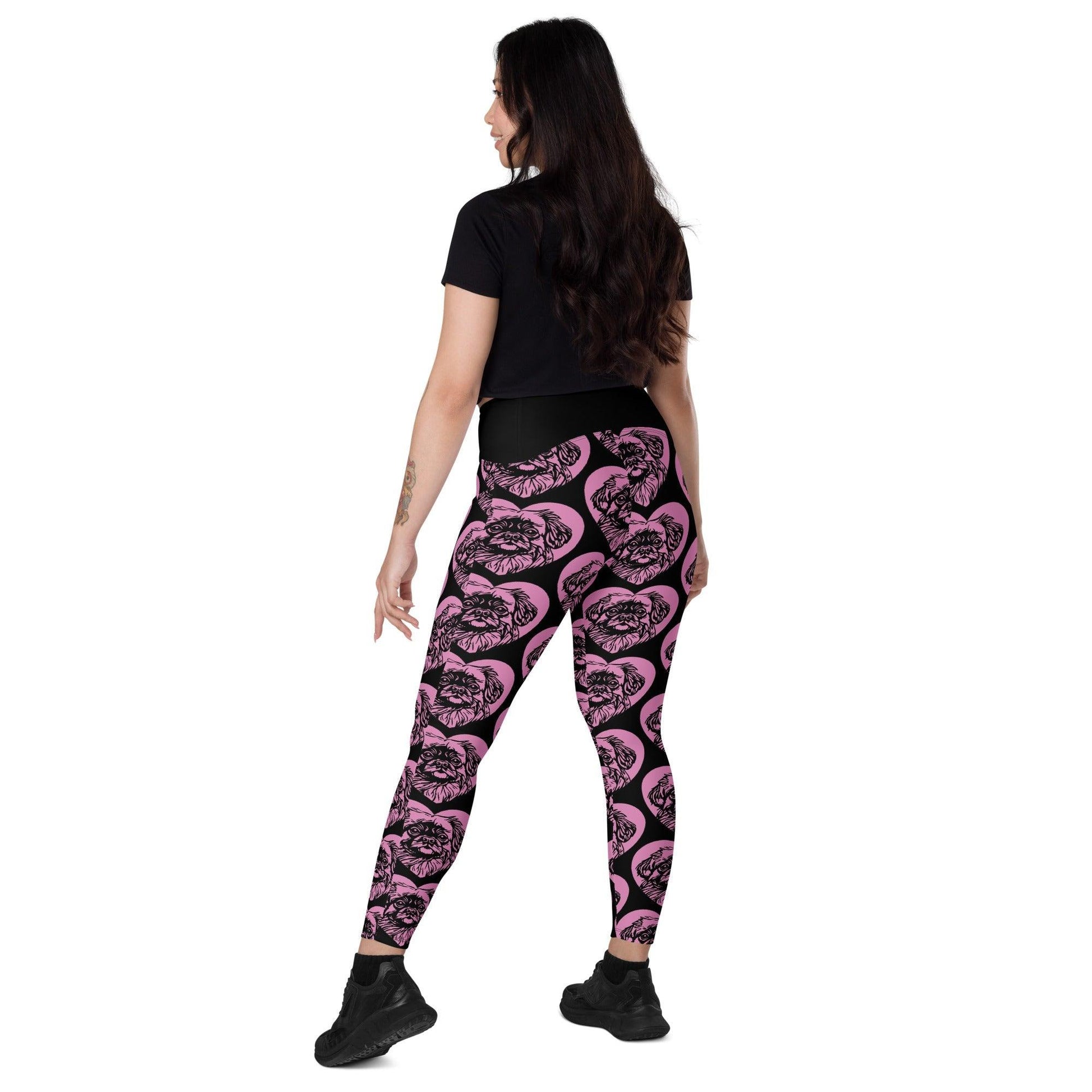 Dog breed leggings with pockets - TIBETAN SPANIEL 2 - HERTTAHOUND - pink