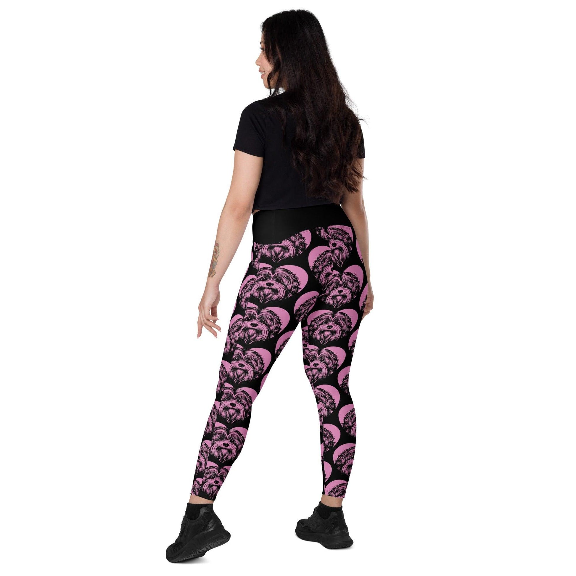 Dog breed leggings with pockets - TIBETAN TERRIER - HERTTAHOUND - pink