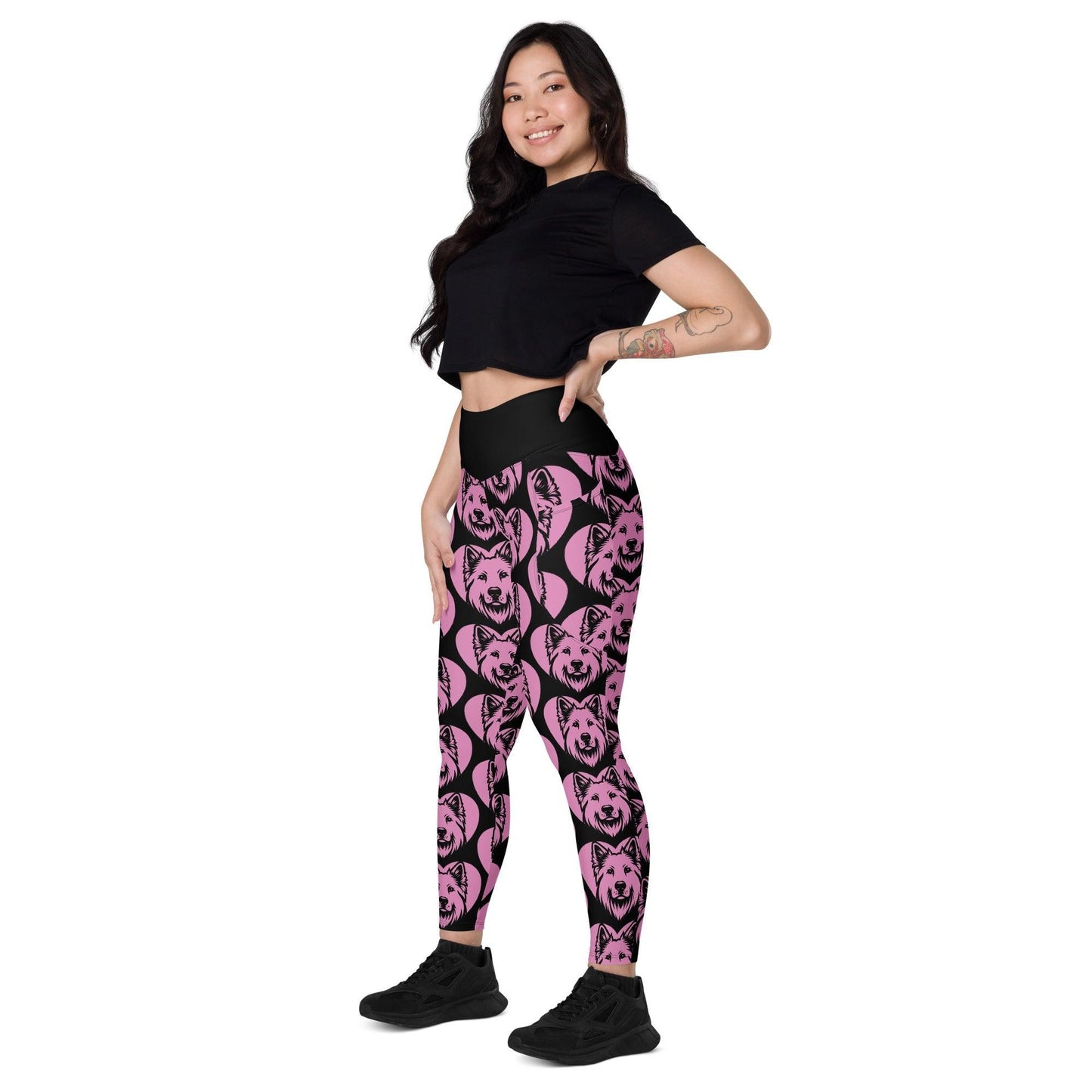 Dog breed leggings with pockets - WHITE SHEPHERD - HERTTAHOUND - pink