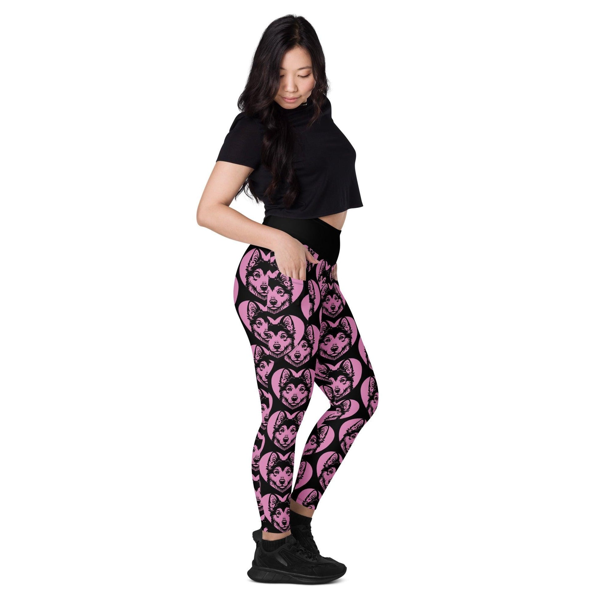 Dog breed leggings with pockets - YAKUTIAN LAIKA - HERTTAHOUND - pink
