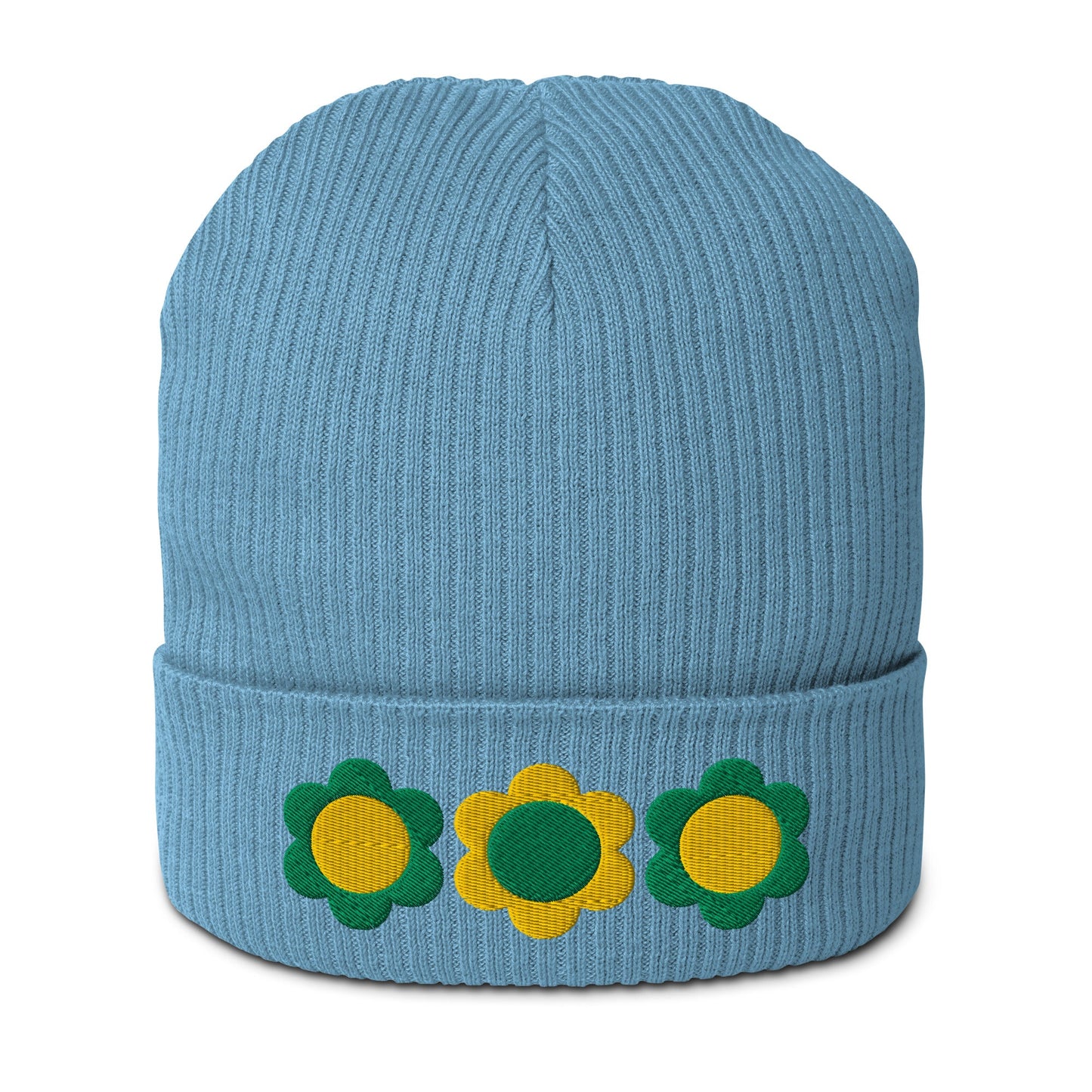 Beanie - ELLIE green yellow - Classic floral print Light Avio Blue