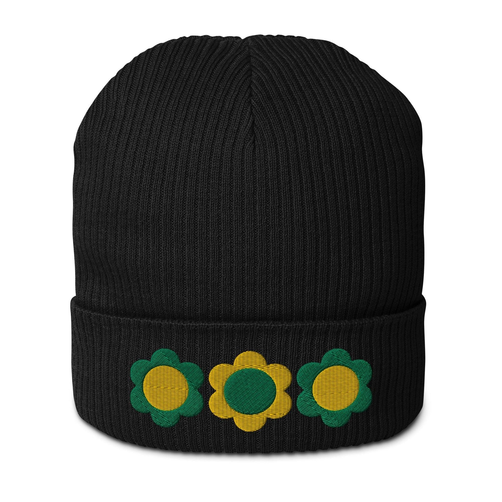 Beanie - ELLIE green yellow - Classic floral print Black