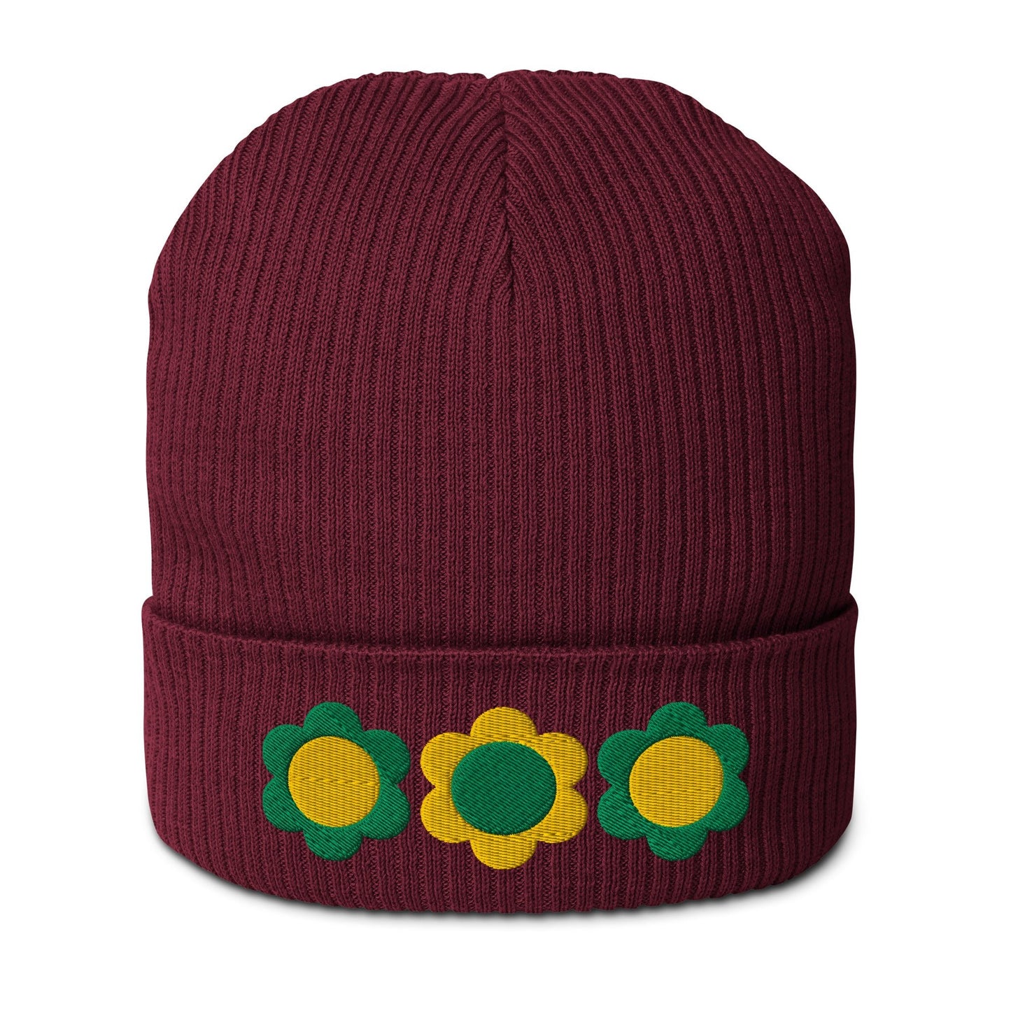 Beanie - ELLIE green yellow - Classic floral print Burgundy