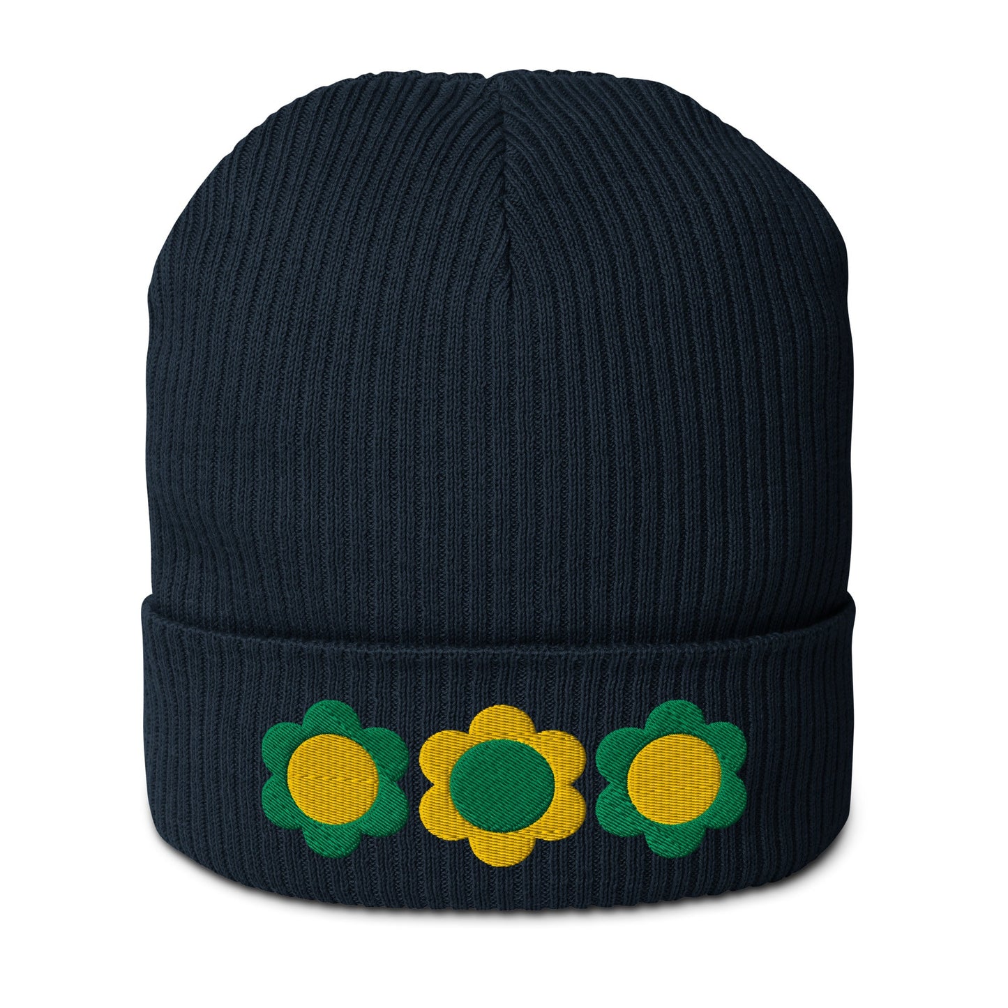 Beanie - ELLIE green yellow - Classic floral print Oxford Navy
