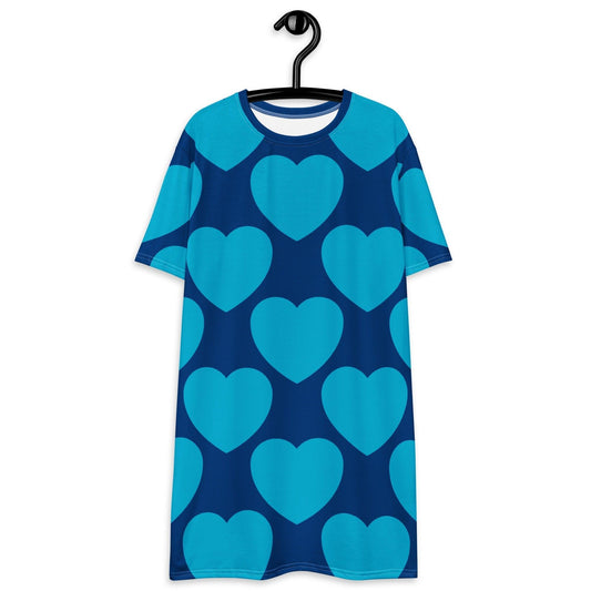 T-shirt dress - ELLIE LOVE blue - Bold heart print 6XL