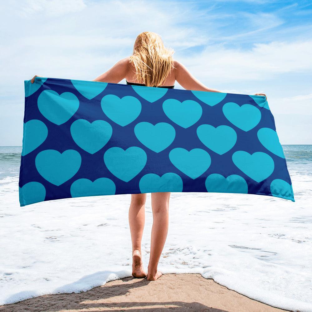Towel - ELLIE LOVE blue - Bold heart print Default Title