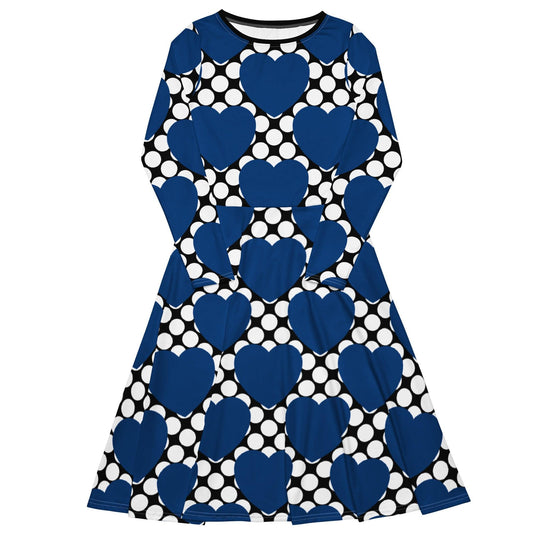 Midi dress - ELLIE LOVE DOT blue black - Bold heart print 6XL