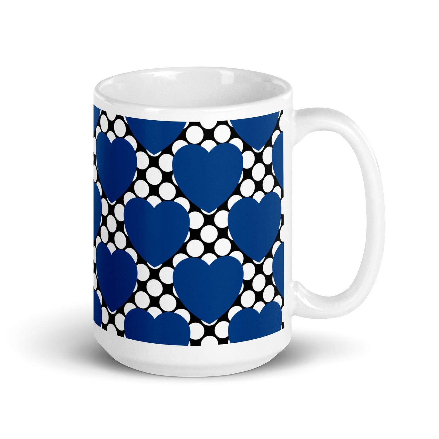 Mug - ELLIE LOVE DOT blue black - Bold heart print 15 oz