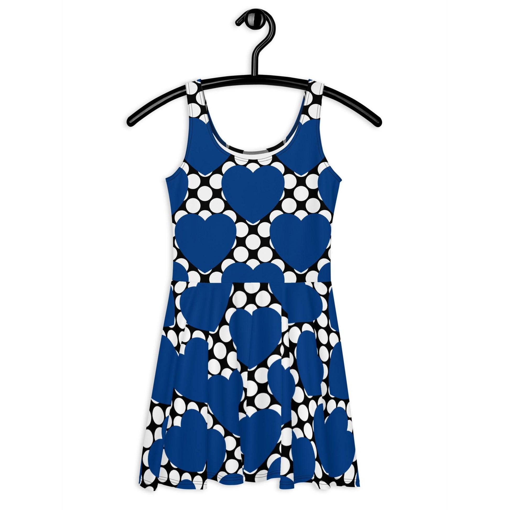 Skater dress - ELLIE LOVE DOT blue black - Bold heart print 3XL