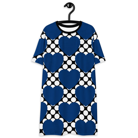 T-shirt dress - ELLIE LOVE DOT blue black - Bold heart print 6XL