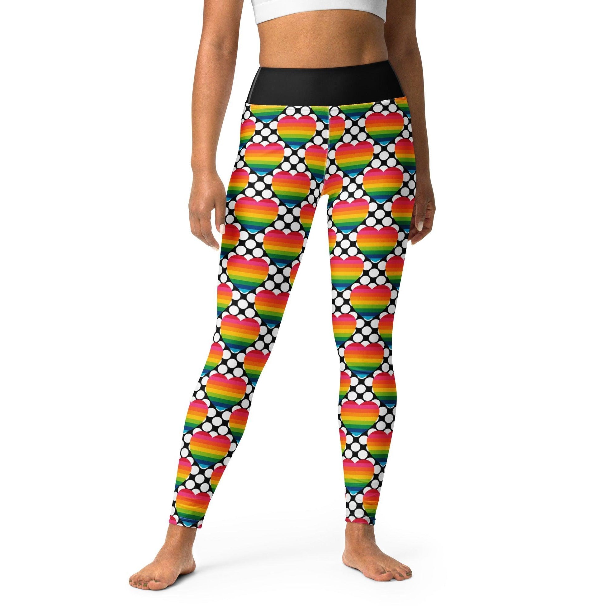 Yoga leggings -2- ELLIE LOVE DOT rainbow - Bold heart print XL