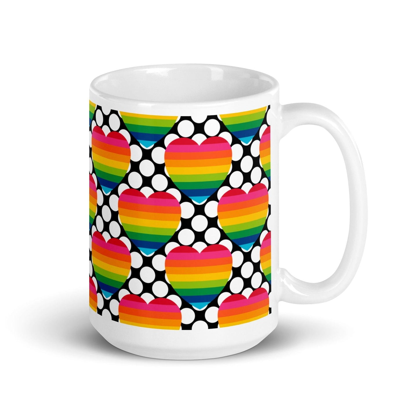 Mug - ELLIE LOVE DOT rainbow - Bold heart print 15 oz