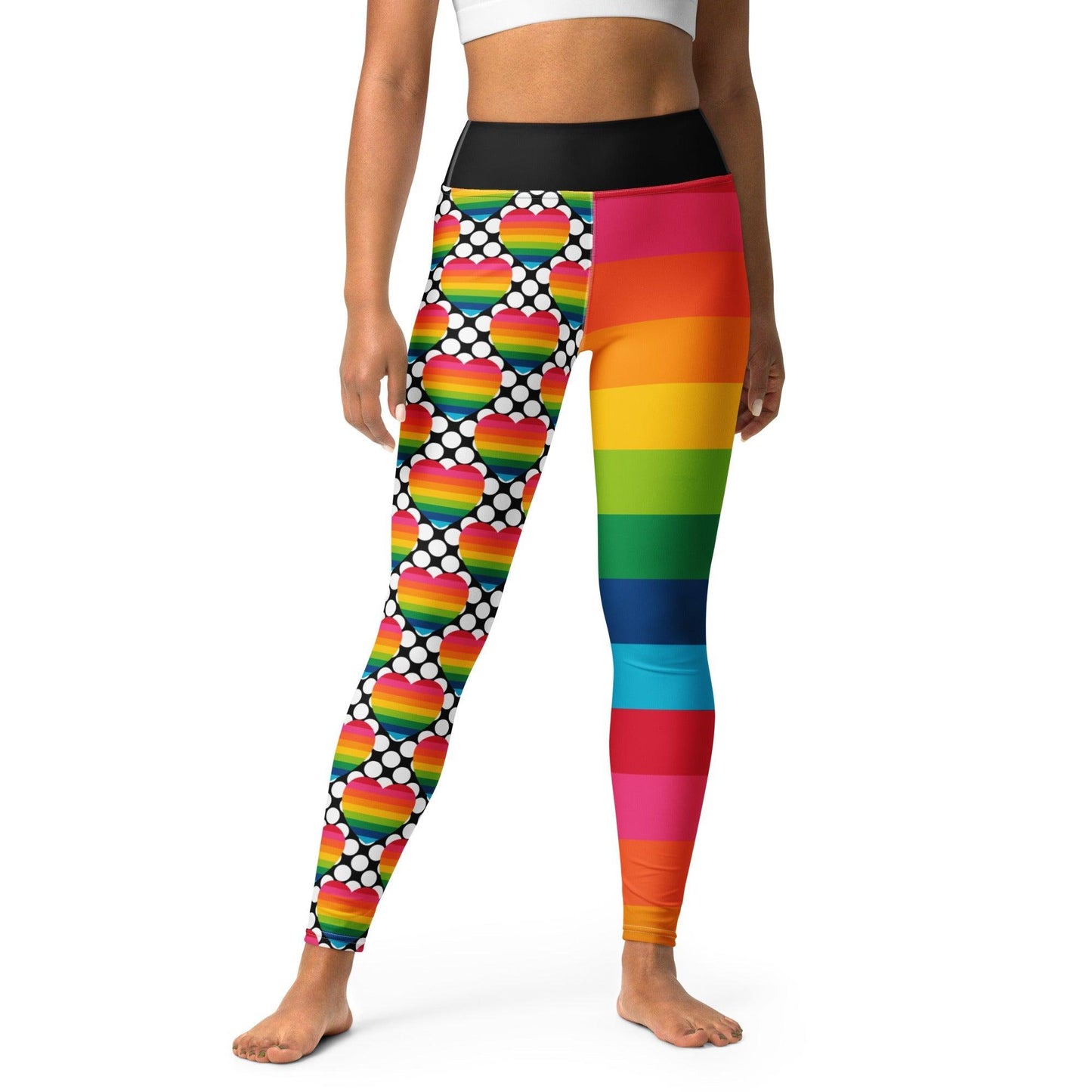 Yoga leggings - ELLIE LOVE DOT rainbow - Bold heart print XL