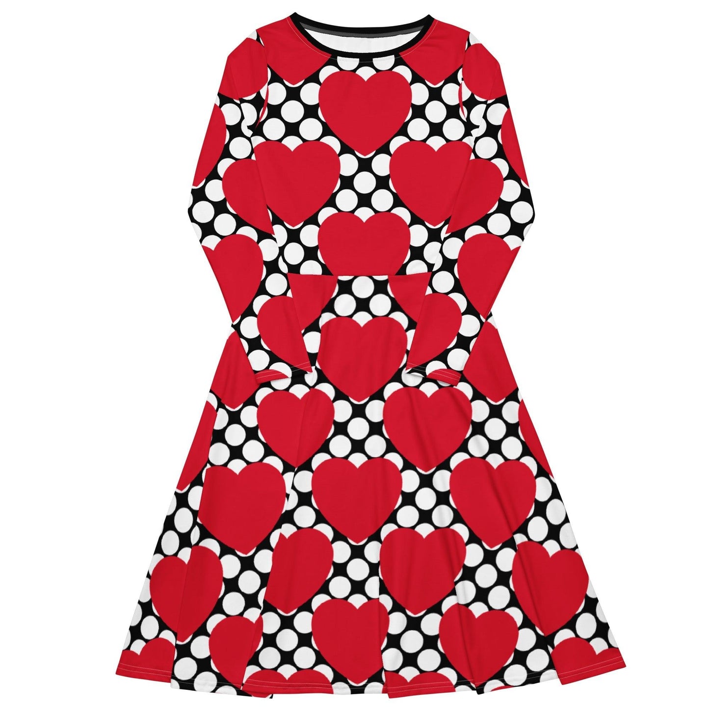 Midi dress - ELLIE LOVE DOT red black - Bold heart print 6XL