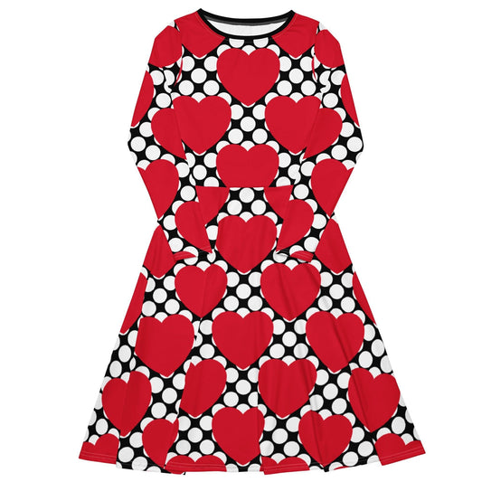 Midi dress - ELLIE LOVE DOT red black - Bold heart print 6XL