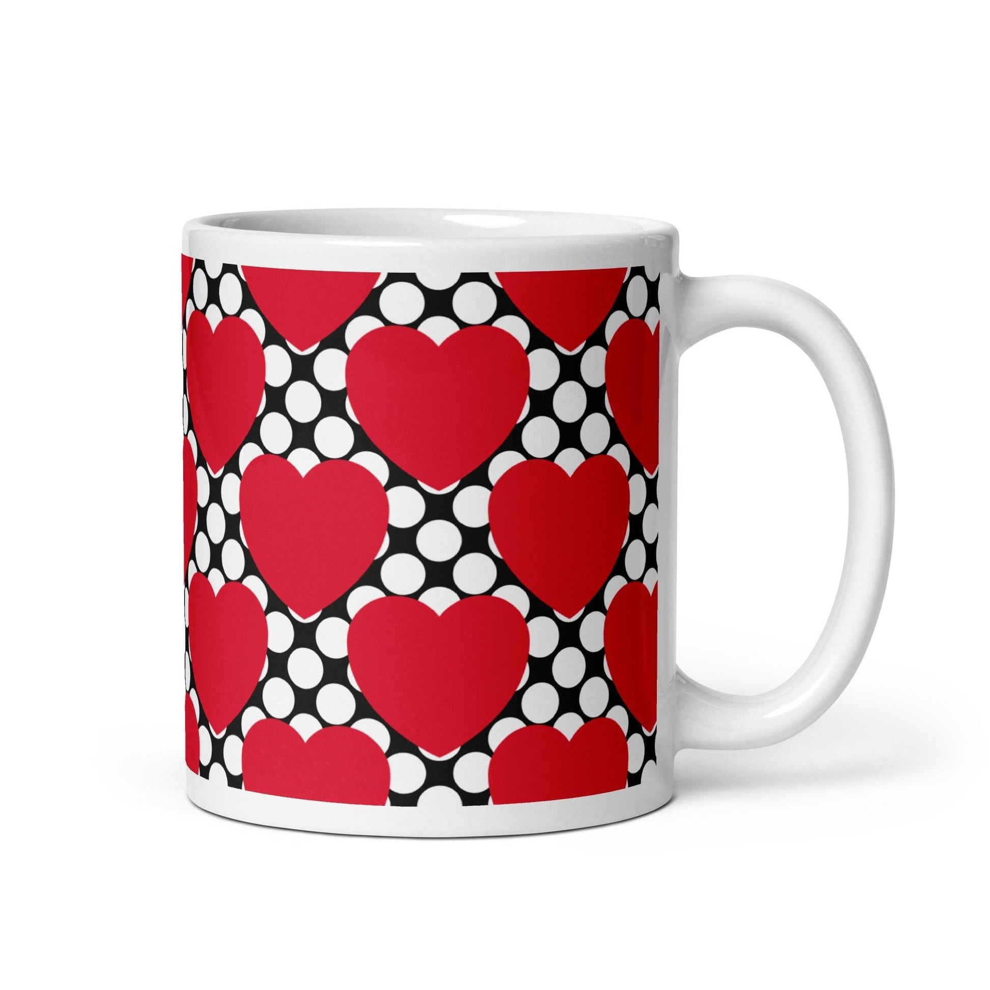 Mug - ELLIE LOVE DOT red black - Bold heart print 11 oz