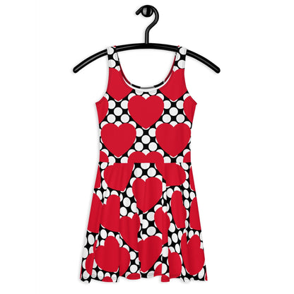 Skater dress - ELLIE LOVE DOT red black - Bold heart print 3XL