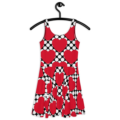 Skater dress - ELLIE LOVE DOT red black - Bold heart print
