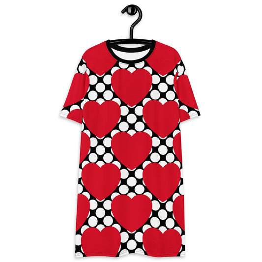 T-shirt dress - ELLIE LOVE DOT red black - Bold heart print 6XL