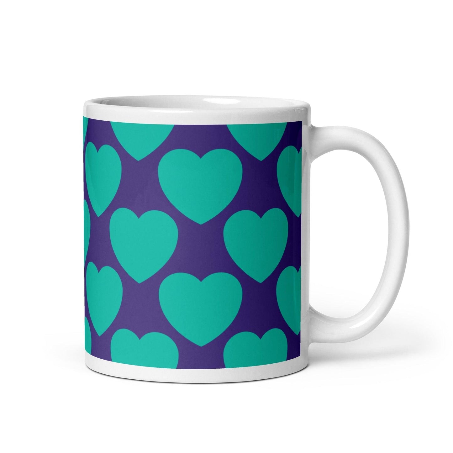 Mug - ELLIE LOVE mint purple - Bold heart print 11 oz