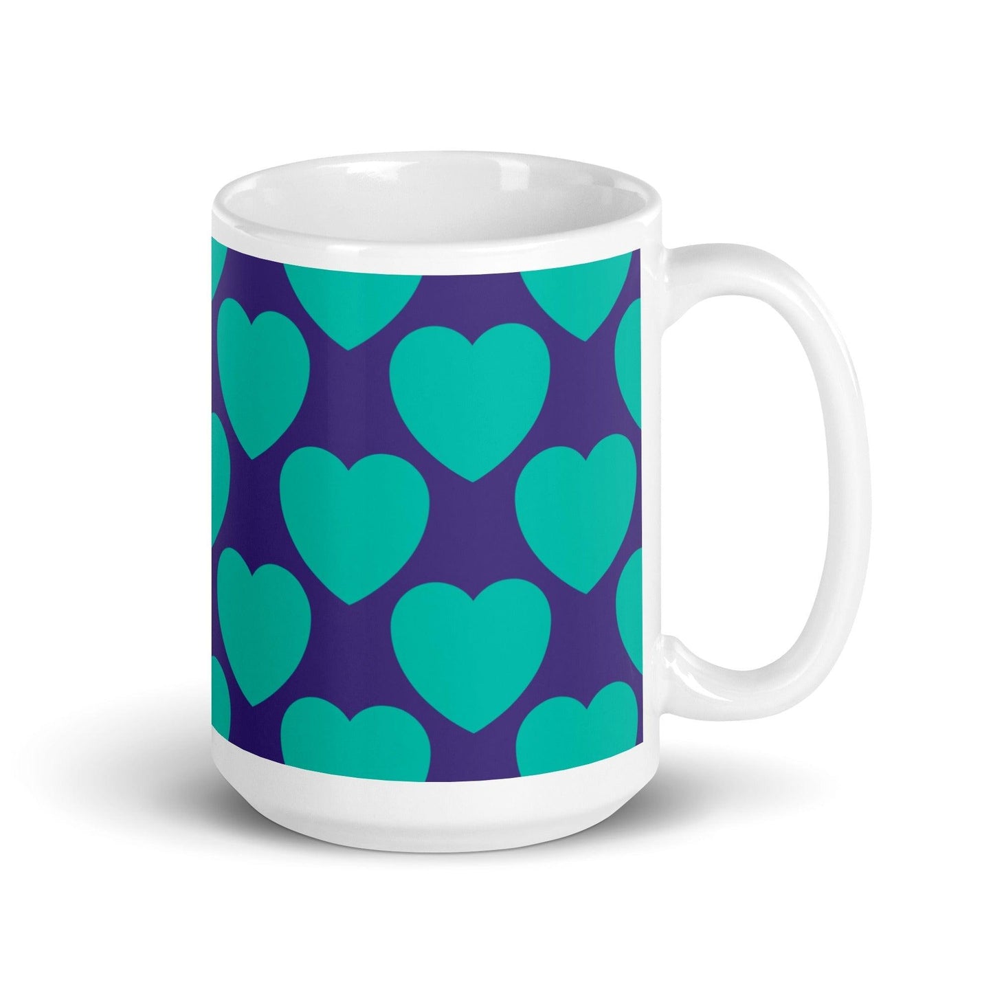 Mug - ELLIE LOVE mint purple - Bold heart print 15 oz