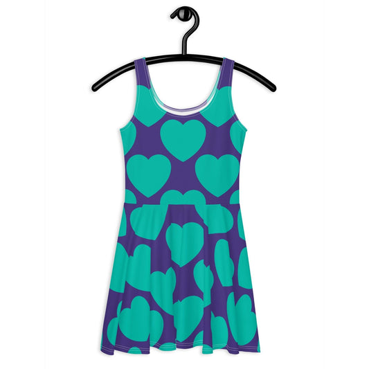 Skater dress - ELLIE LOVE mint purple - Bold heart print 3XL