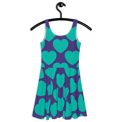 Skater dress - ELLIE LOVE mint purple - Bold heart print