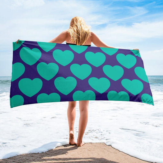 Towel - ELLIE LOVE mint purple - Bold heart print Default Title