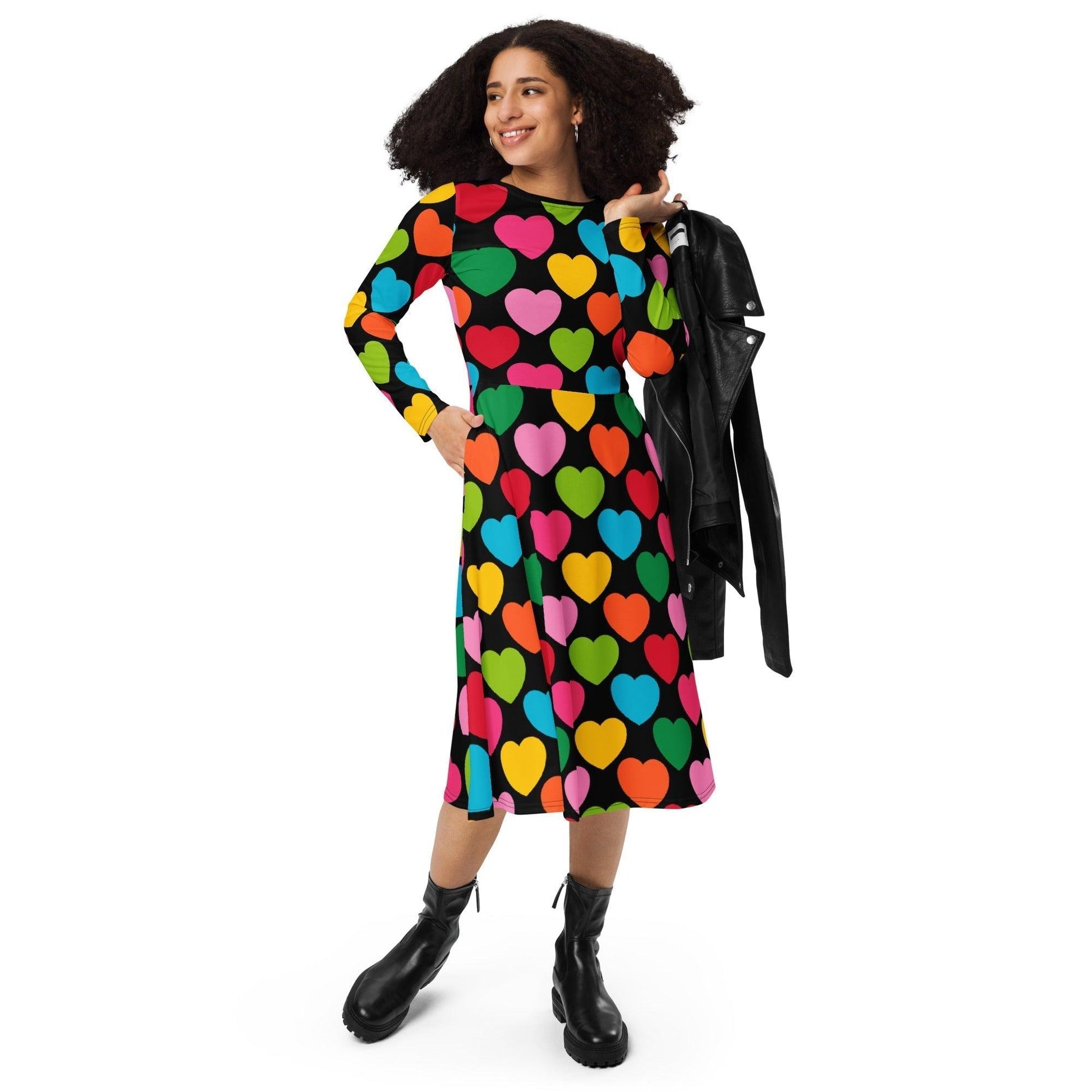 Midi dress - ELLIE LOVE mix black - Bold heart print