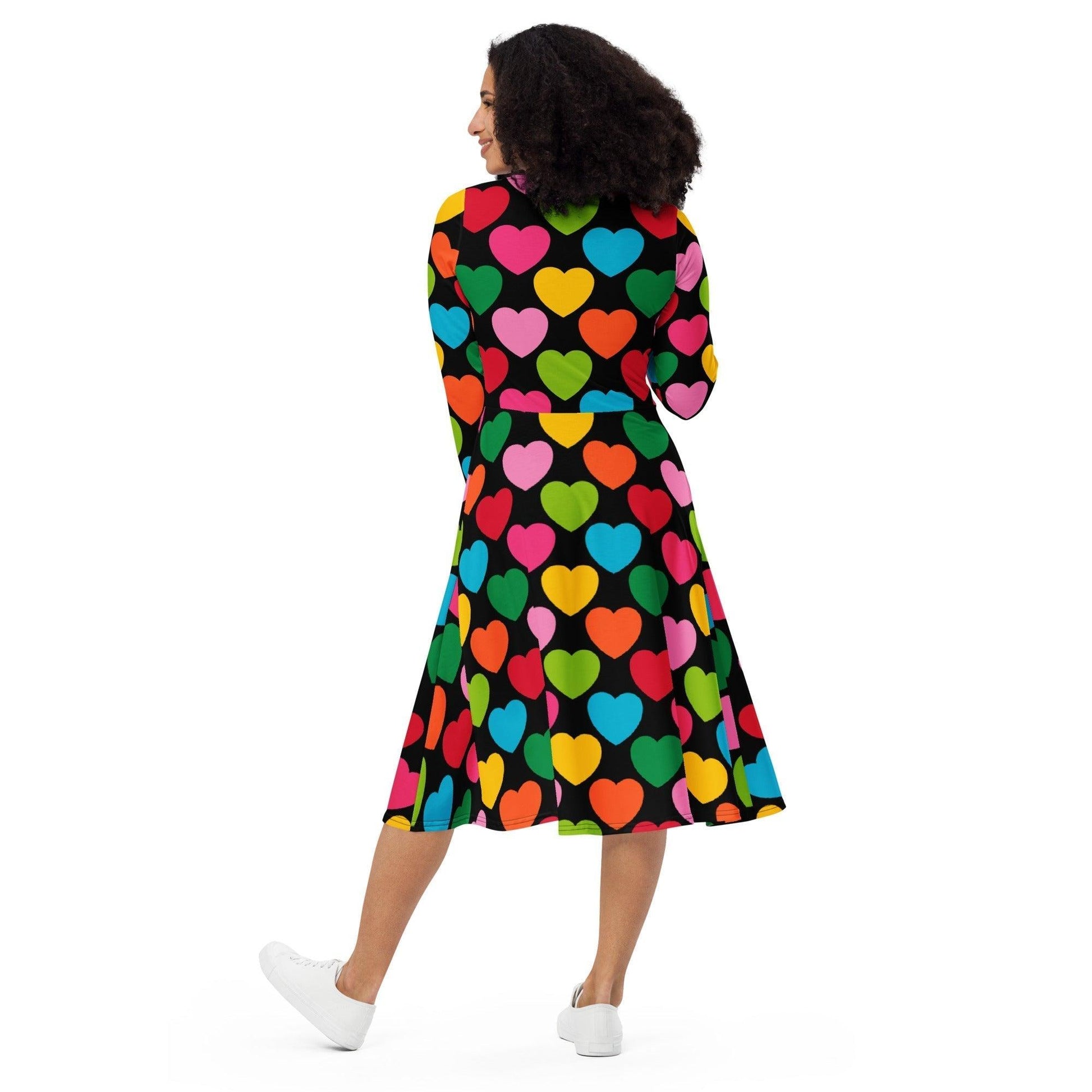 Midi dress - ELLIE LOVE mix black - Bold heart print