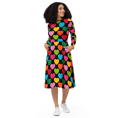 Midi dress - ELLIE LOVE mix black - Bold heart print 6XL