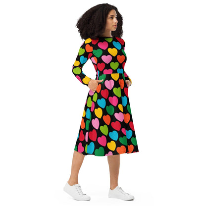 Midi dress - ELLIE LOVE mix black - Bold heart print