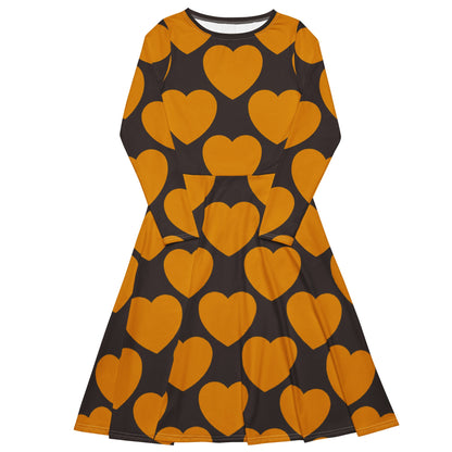 Midi dress - ELLIE LOVE orange brown - Bold heart print 6XL