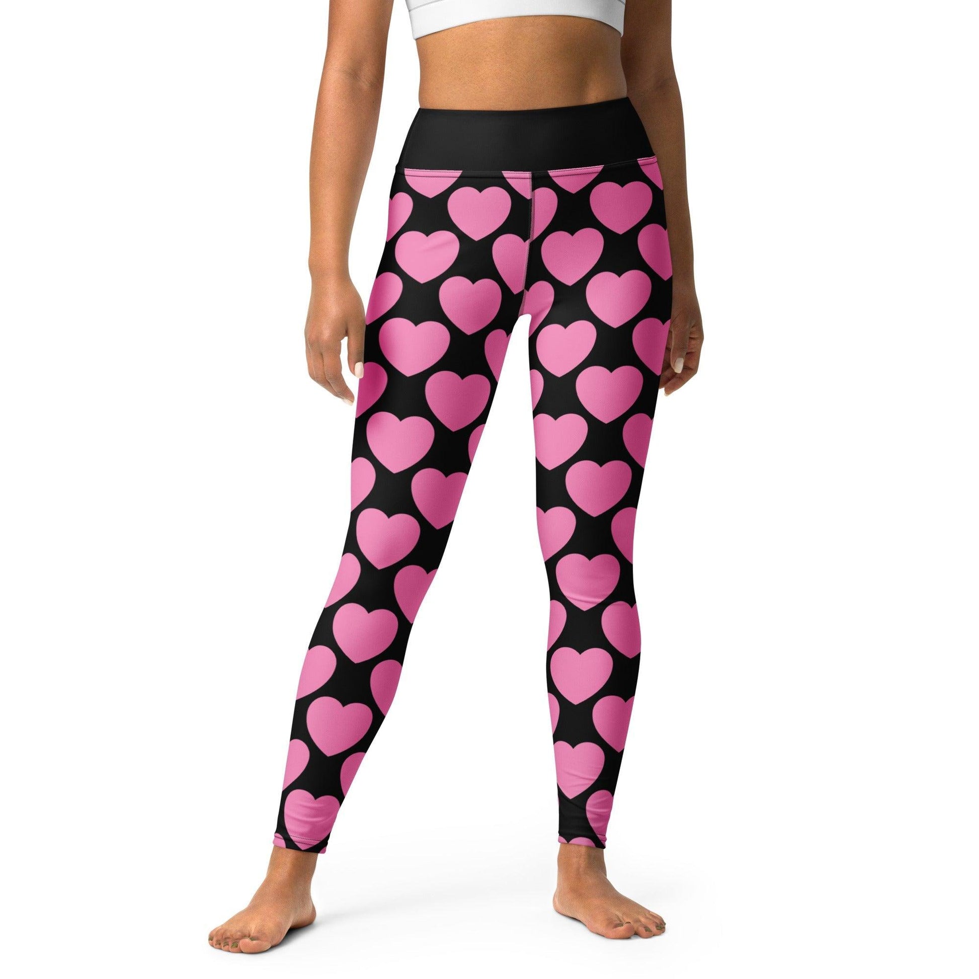 Yoga leggings -2- ELLIE LOVE pink black - Bold heart print XL