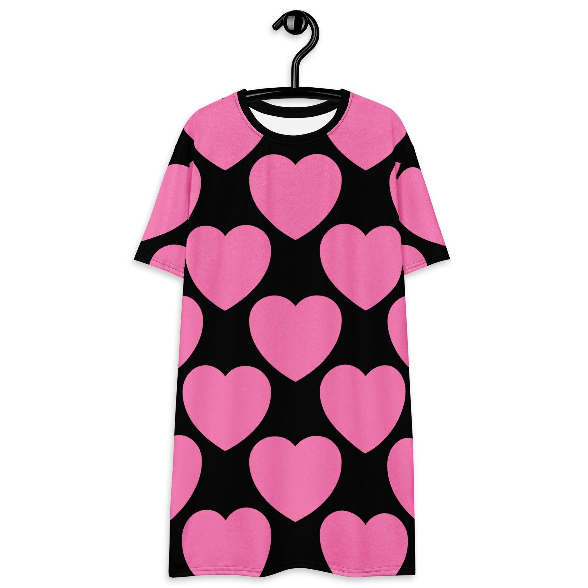 T-shirt dress - ELLIE LOVE pink black - Bold heart print