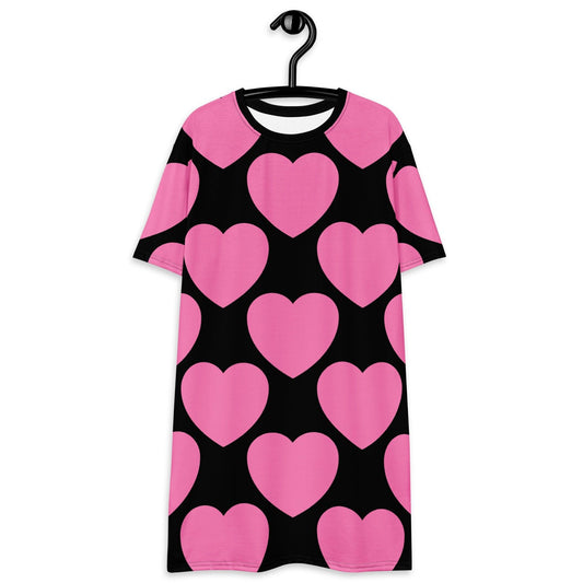 T-shirt dress - ELLIE LOVE pink black - Bold heart print