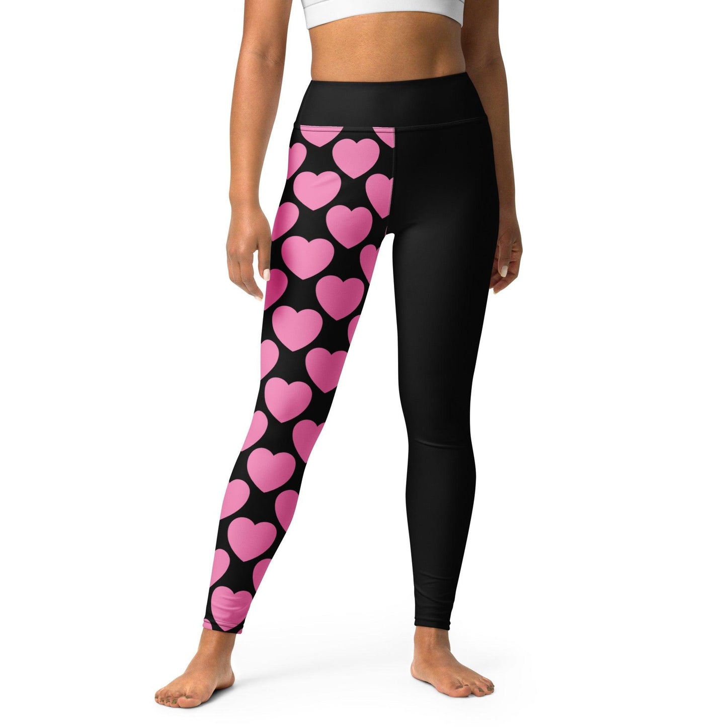 Yoga leggings - ELLIE LOVE pink black - Bold heart print XL