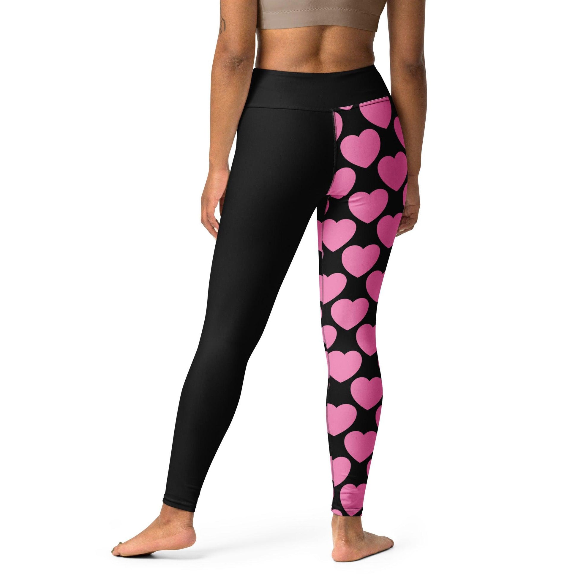 Yoga leggings - ELLIE LOVE pink black - Bold heart print