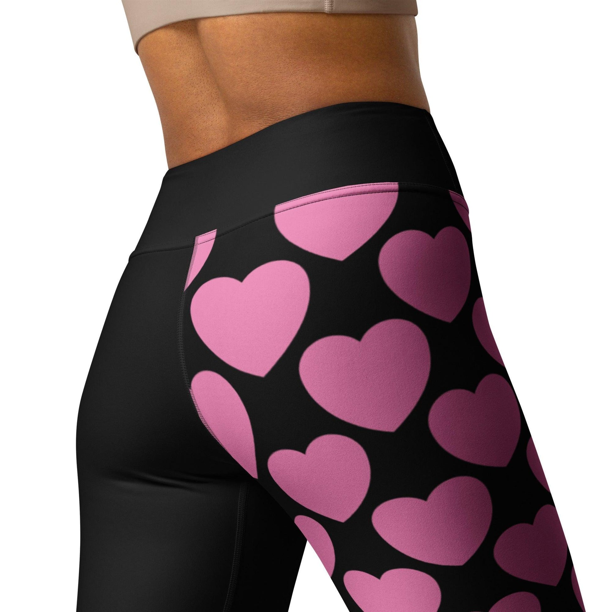Yoga leggings - ELLIE LOVE pink black - Bold heart print