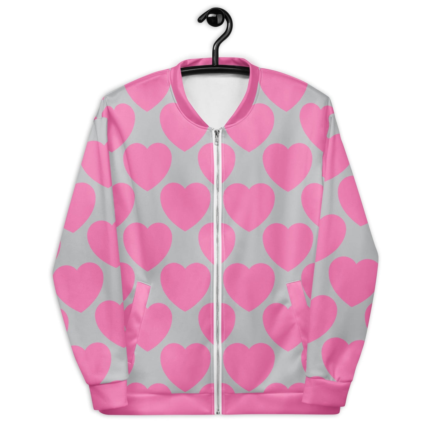 Bomber jacket - ELLIE LOVE pink grey - Bold heart print 3XL